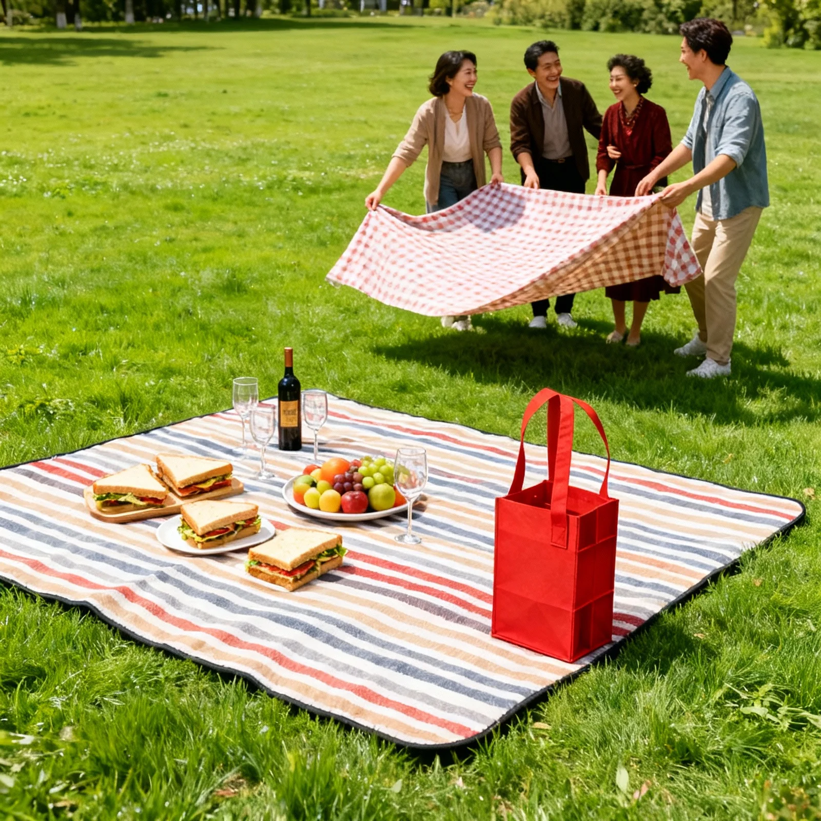 

1Pcs Red Wine Gift Handbag Large Felt Bottle Carrier Portable Wine Tote Bag Storage Box Foldable Ideal for Holidays Parties