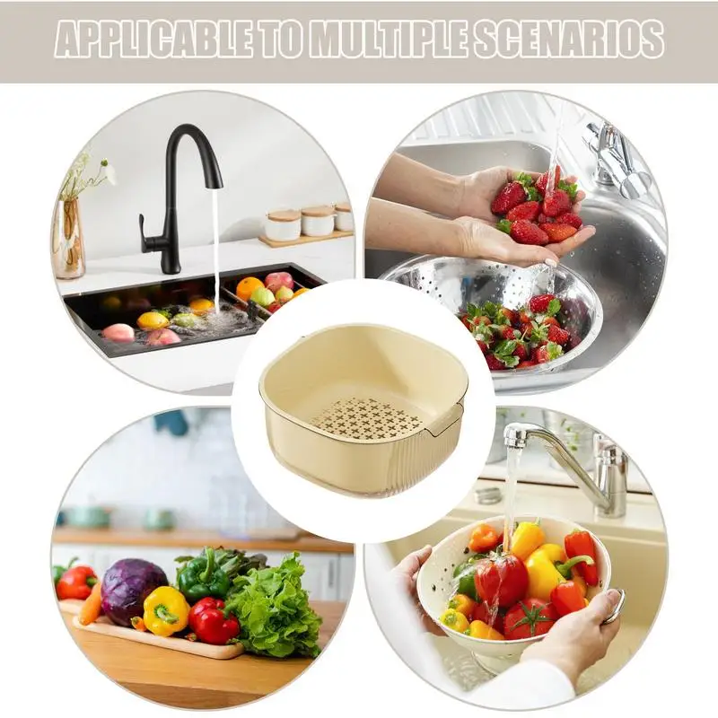 Fruit Strainer Bowl Household Kitchen Draining Basket Portable Dishwasher Safe Colander Thickened Food Strainers For Storage