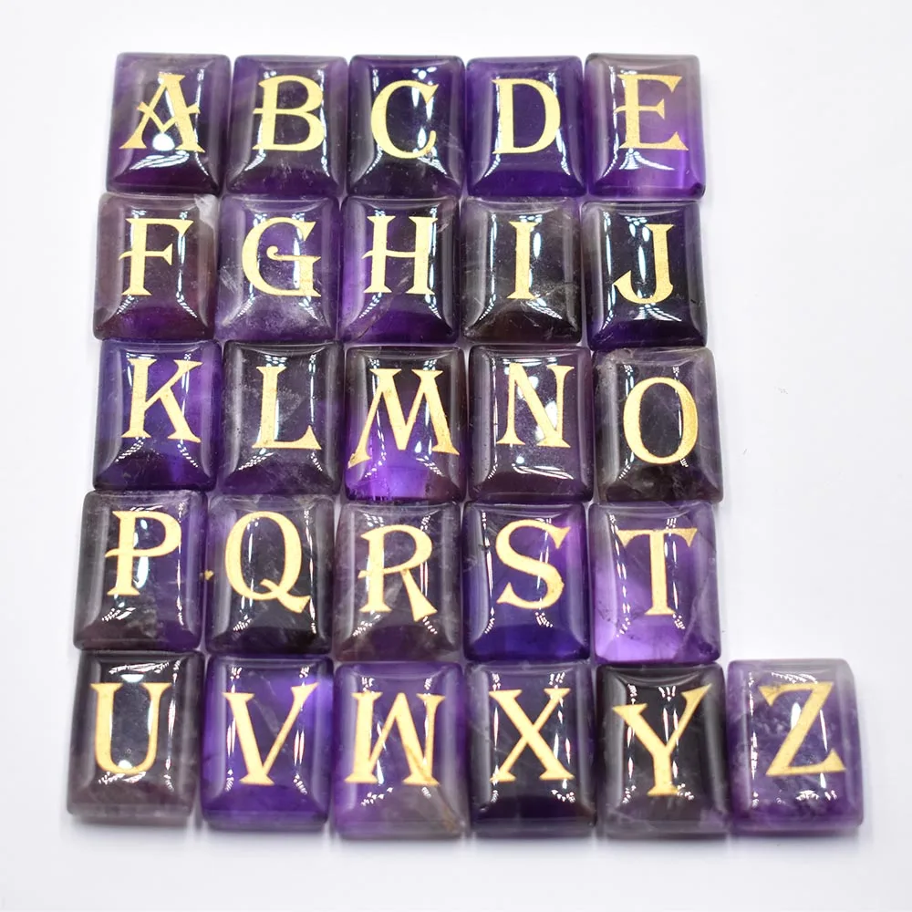 Wholesale 26pcs/lot Natural tiger eye stone amethy English letters Set Reiki Healing Crystals Divination Tumbled rectangle Stone