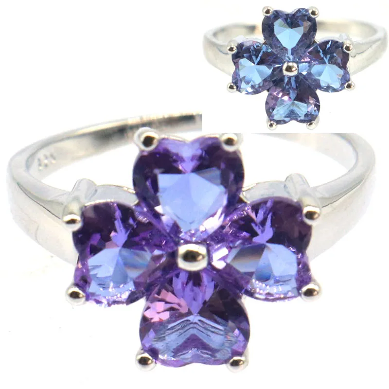 SheCrown 13x13mm Color Changing Alexandrite Topaz London Blue Topaz Pink Morganite Women Wedding Silver Rings Drop Shipping