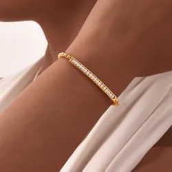 Sparkly Cubic Zirconia Bar Stainless Steel Bracelet for Women Men, Valentine's Day Gifts