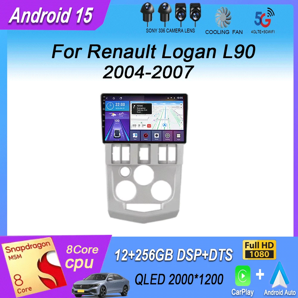 Android 15 Carplay Auto Wifi + 4G DSP para Renault Logan L90 2004 2005 2006 2007 Radio de coche navegación GPS reproductor de vídeo Multimedia