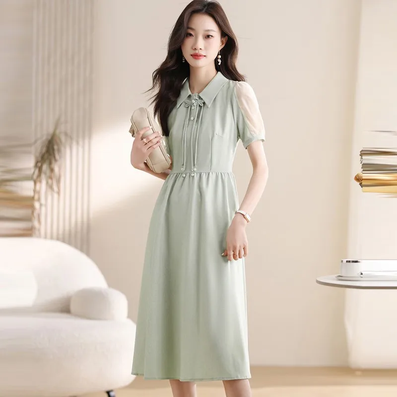 

High Quality Long Dress Women New Arrival 2024 Summer Korean Style Solid Color Ladies Elegant Slim A-line Dresses W1602