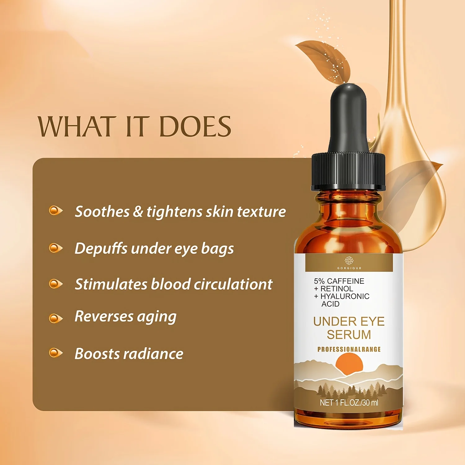 Organic Under Eye Serum with 5% Caffeine Retinol Hyaluronic Acid