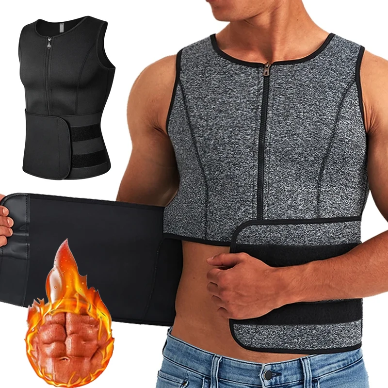 Men Waist Trainer Slimming Vest Sauna Sweat Compression Workout Shirts Fat Burner Stomach Slim Body Shaper Weight Loss Suit