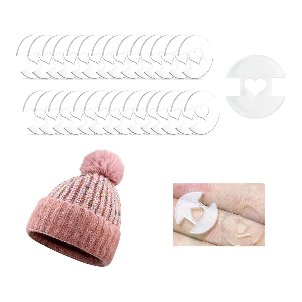 Removable Pom Poms Buttons for Hats, 20PCS Pom Pom Holder Knitted Hat Making Fastener Tools, Pompom Holders