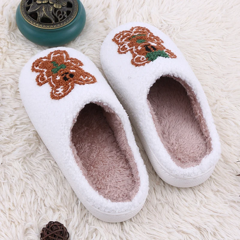 SHAJI Unisex Lebkuchen-Weihnachts-Plüschpantoffeln Warm Gemütlich Leicht Geräuscharm Hausschuhe für Weihnachtsgeschenk – Detail 8