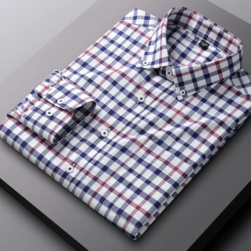 New in shirts long-sleeve shirts for men slim fit formal plain shirt big size pure cotton striped plaid office business clothes