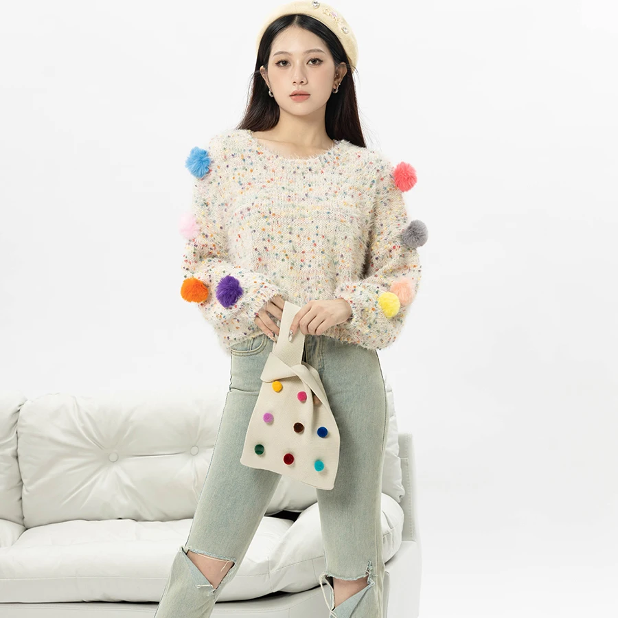 Korean Style Autumn Winter Women Girl Casual Pullover Sweater Coat Sweet Colourful Fashion Design Loose Knitted Cardigan Soft