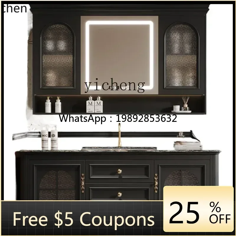 

ABB retro luxury stone ceramic under the counter basin rubber wood bathroom cabinet combination washbasin