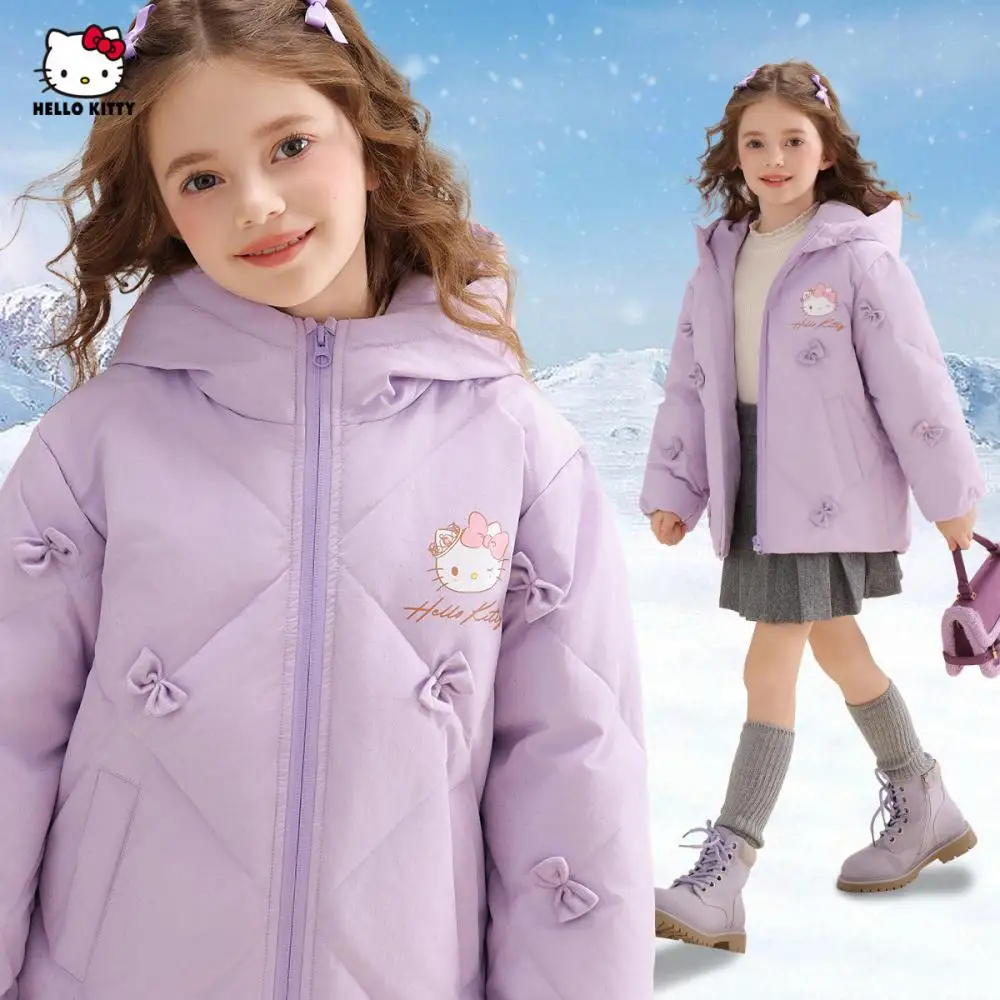 Sanrio Hello Kitty Girls Down Cotton Clothes Overcoat Autumn Winter Thicken Coat Kawaii Anime Cotton Coat Child Outwear Jacket