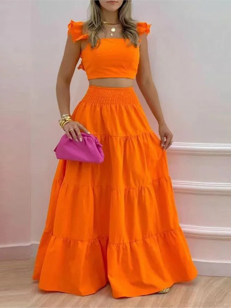 Neue Sexy Solide Zwei Anzug Kleid frauen Mode Lässig Lose Top Maxi Kleid 2 Stück Set Weibliche Elegante Urlaub Sets 2024 Sommer