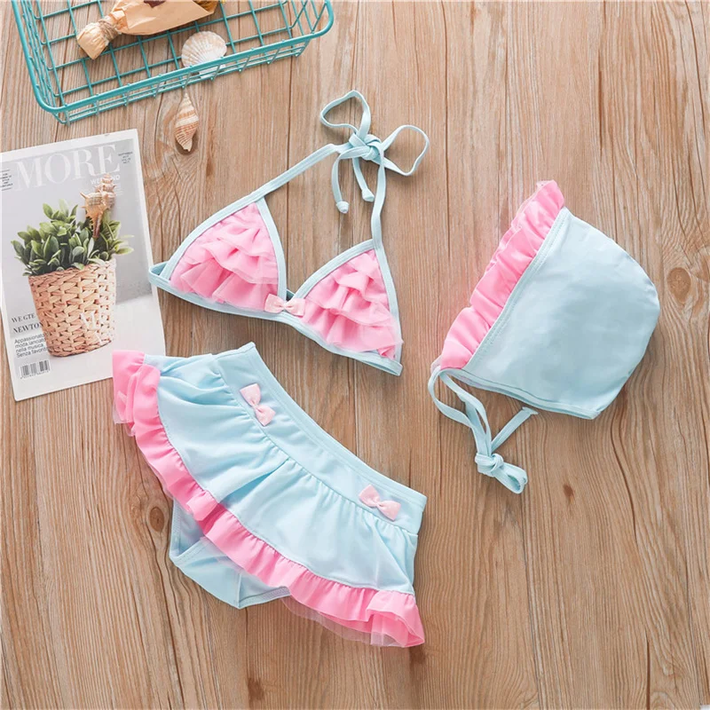 2026 Summer Bikini Sets Baby Girls Swimwear Kids Sweet Bow Split Swimsuit New Children's Holiday Seaside Beachwear 2-8 Years Old