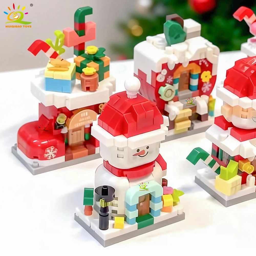 HUIQIBAO Weihnachts-Mini-Bausteine Weihnachtsmann Schneemann Weihnachtsbaum Haus Bausteine Set DIY Tischdekoration Kinder Weihnachtsdekoration Geschenk – Detail 2