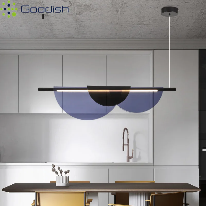 Medieval Bauhaus Acryl Bule/Amber Semi-Circle Creative LED Pendant Light Fashion Lamp for Living Room Home Decoration Chandelier