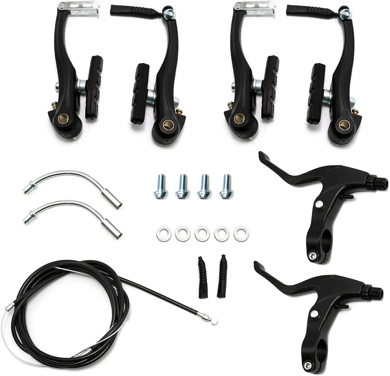 MTB BMX Bicycle V Brake Set MTB Caliper Set AL Linear Pull With Brake Pads, Lever, Wire, Installation Tool Black