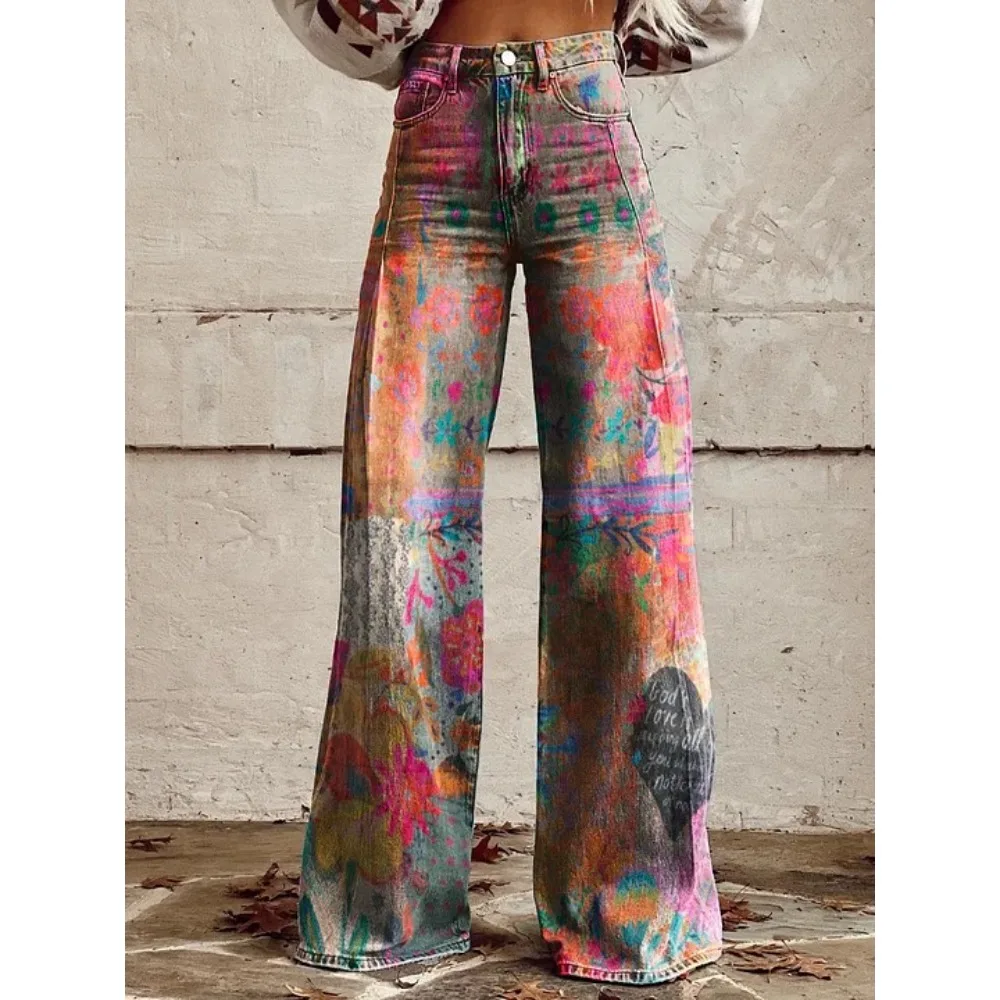 Damen Leopardenmuster Weite Hose mit Hoher Taille Baggy Y2K Vintage Streetwear Hose Locker Sitzende Lässige Tierdruck-Hose – Detail 7