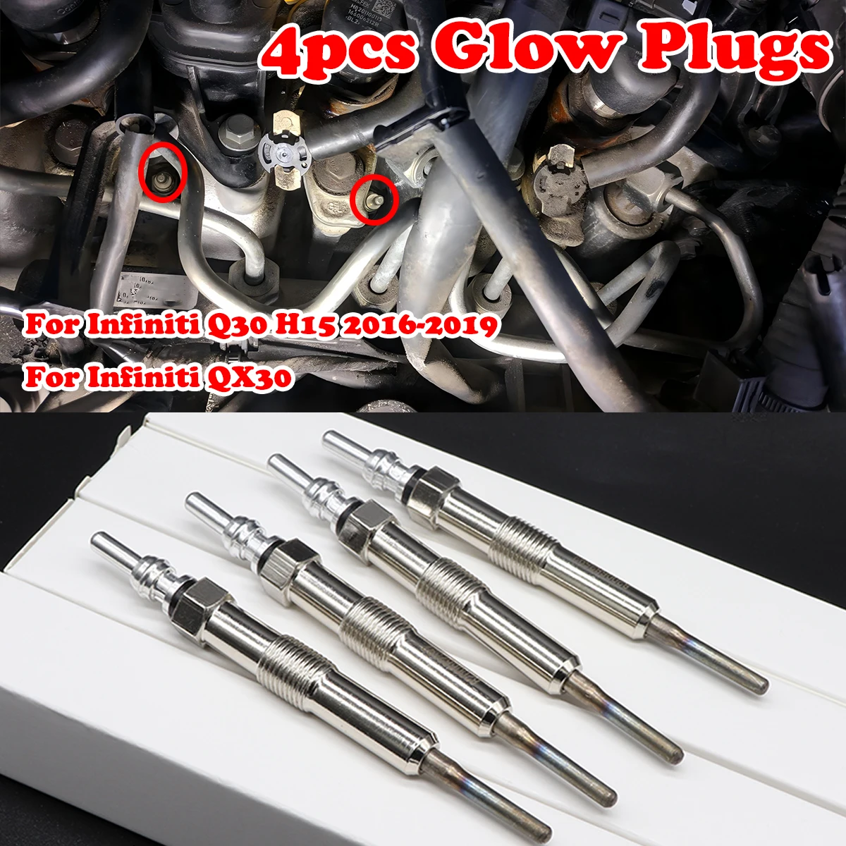

4PC Diesel Heater Nickel Plating Glow Plugs 4.4V For Infiniti Q30 H15 QX30 2016-2019 Renault Grand Scenic 2009-2023 Captur Tiida