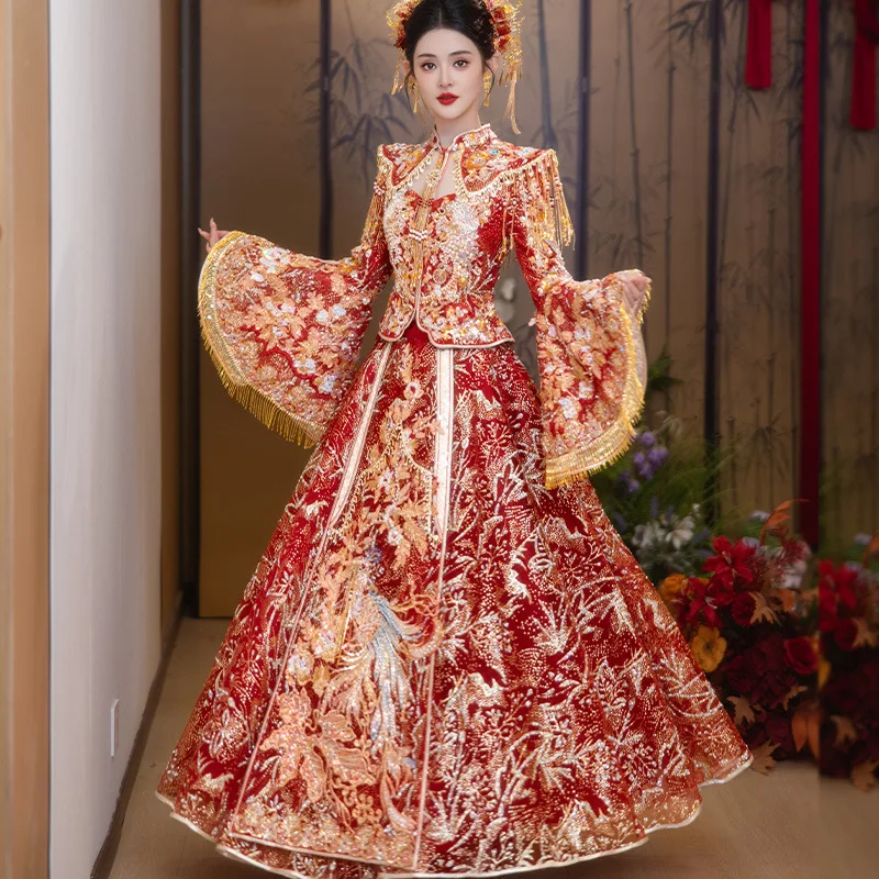 Xiuhe Clothing for Brides 2025 Chinese Wedding Dress Dragon Phoenix Gown Embroidery Princess Plus Size Wedding Gowns