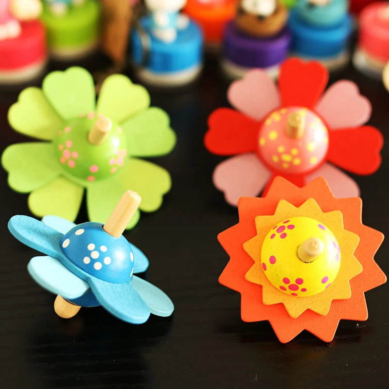 1Pcs Montessori Kids Wooden Toys Funny Flower Rotate Spinning Top Classic Toys Chidren Intelligence Education Sensory Gift