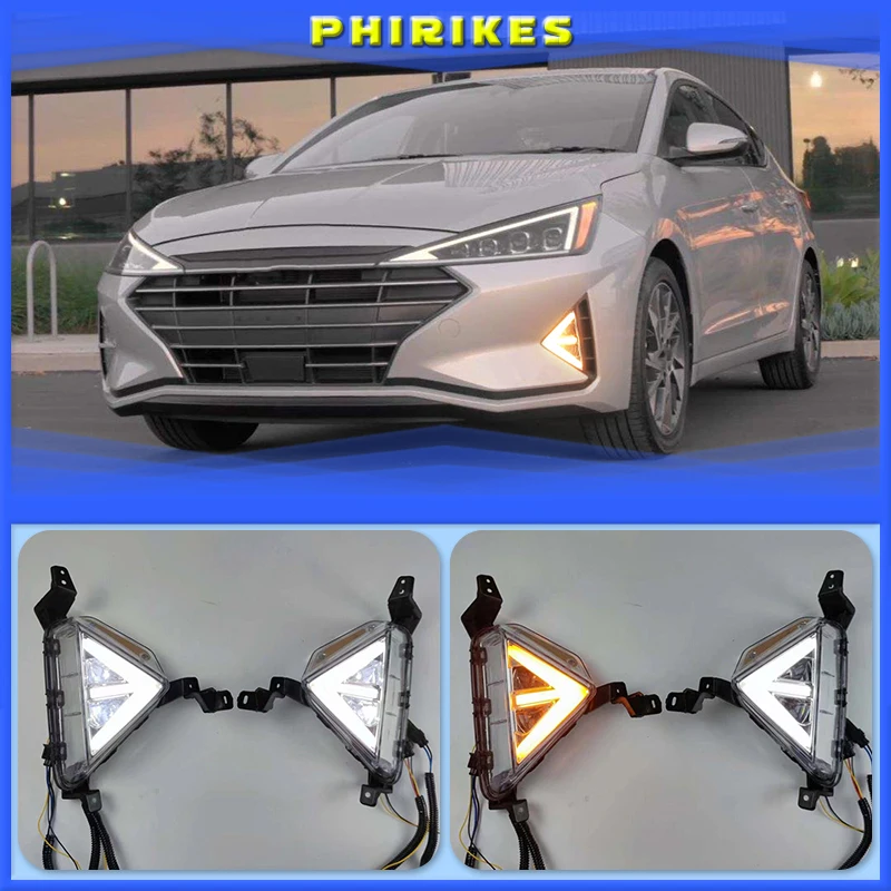 

2Pcs LED fog lamp for Hyundai Elantra 2019 2020 DRL Daytime Running Lights with Yellow Turn signal light Foglight