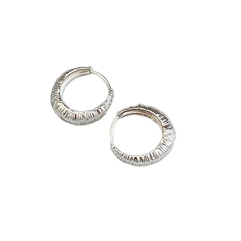 GANPUP Einfache Runde Plissee-Creolen für Damen, Modische Neue Silberfarbene Ohrschmuck-Geschenk für Party, Damenohrringe – Detail 6