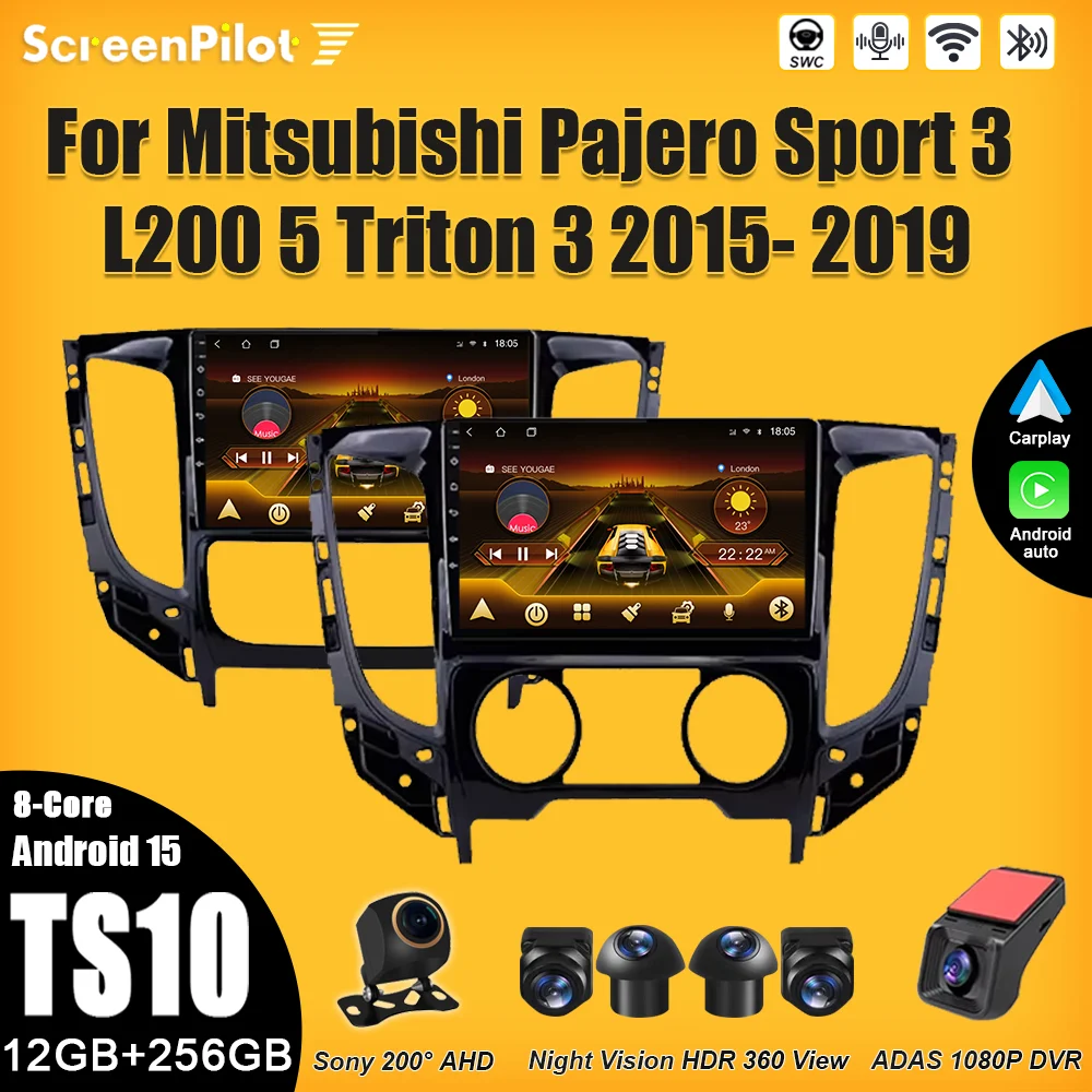 Rádio Automotivo Android 16 para Mitsubishi Pajero Sport 3 L200 5 Triton 3 2015-2019, Reprodutor Multimídia 2 Din com Carplay, 8 Núcleos, 5G, RDS