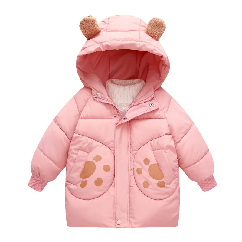 2022 new children\'s letter printed down jacket boys\' and girls\' medium and long cotton jacket baby wash free thickened warm jack