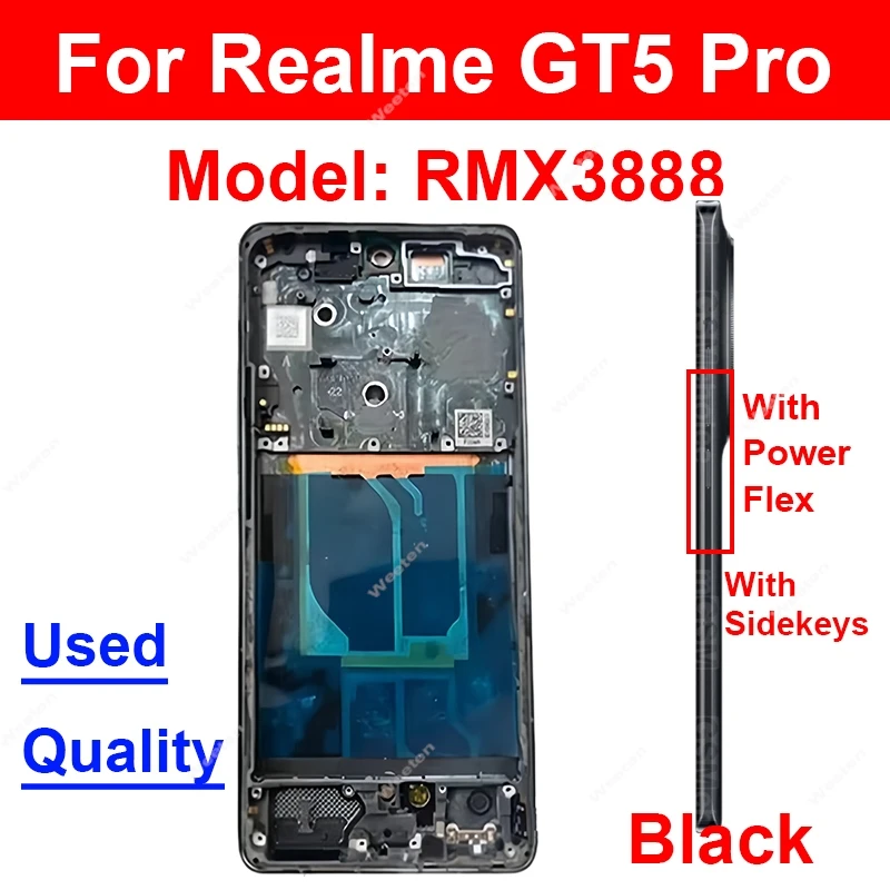 realme-gt-5-pro-gt5-pro-rmx3888用ミドルハウジングフレーム、サイドキー付きバックカバー、バッテリードアハウジング交換部品
