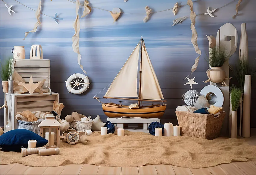 Mehofond Boho Seaside Boat Pirate Photography Backdrop Boy Birthday Party Baby Shower Cake Smash Decor Background Photo studio