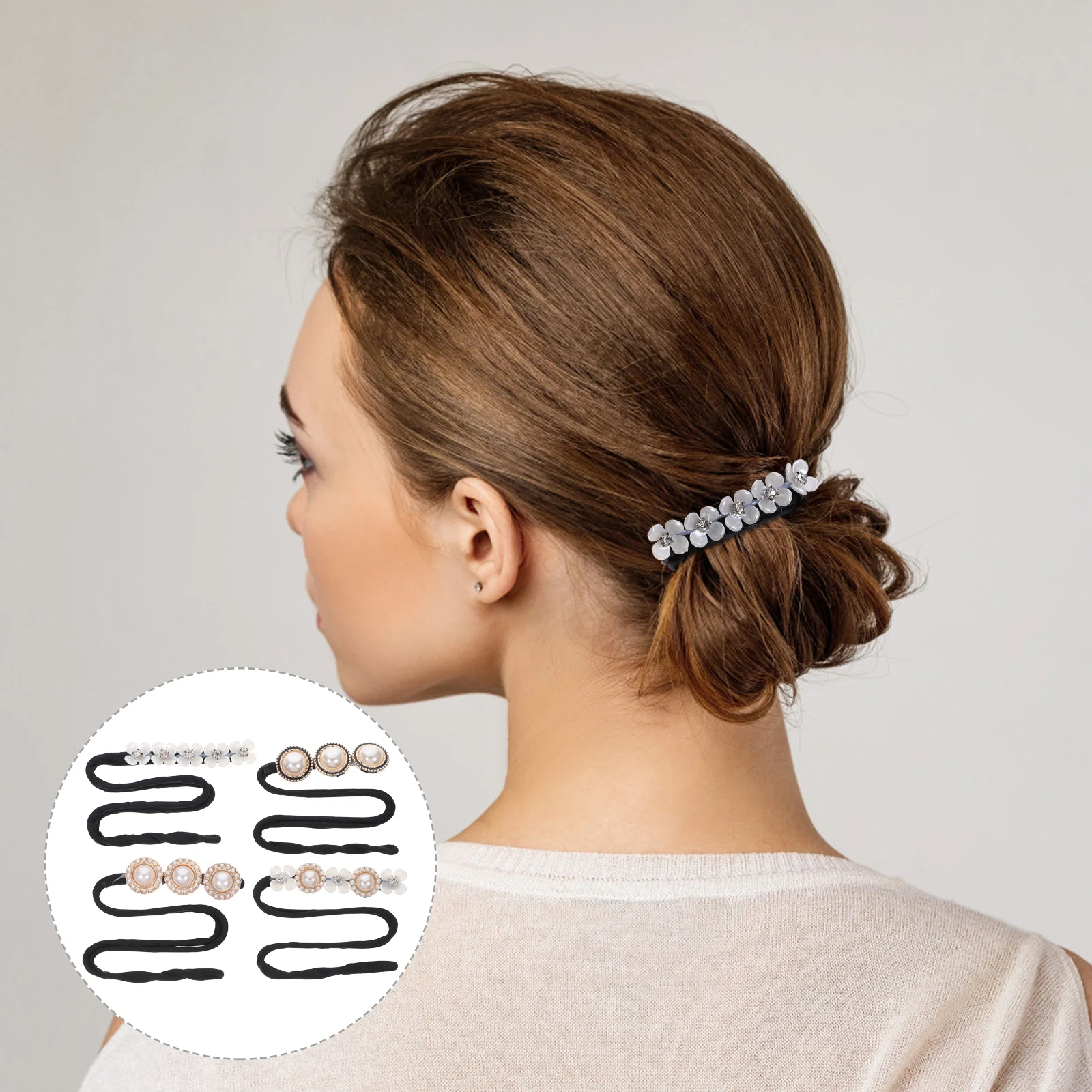 

4pcs Hair Bun Maker Shaper Lazy Curler Donuts Accessories Styling Tool for Women Pearls Daily Party Wedding Prom