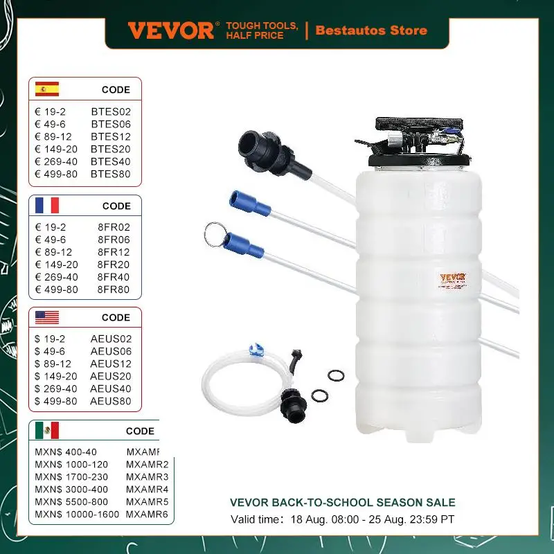 

VEVOR 6.5L/15L Pneumatic/Manual Fluid Extractor with Suction Hose Oil Changer Pump for Automotive Fluids Vacuum Evacuation