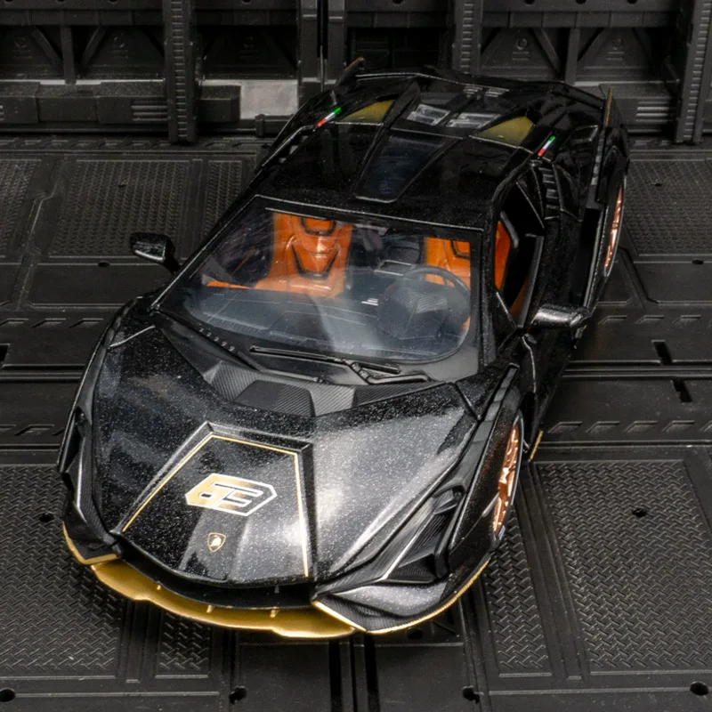1:24 coleção de ornamentos de modelo de carro de liga Lamborghini Sian, portas e capô do motor, porta-malas pode ser aberto para carros de brinquedo infantis