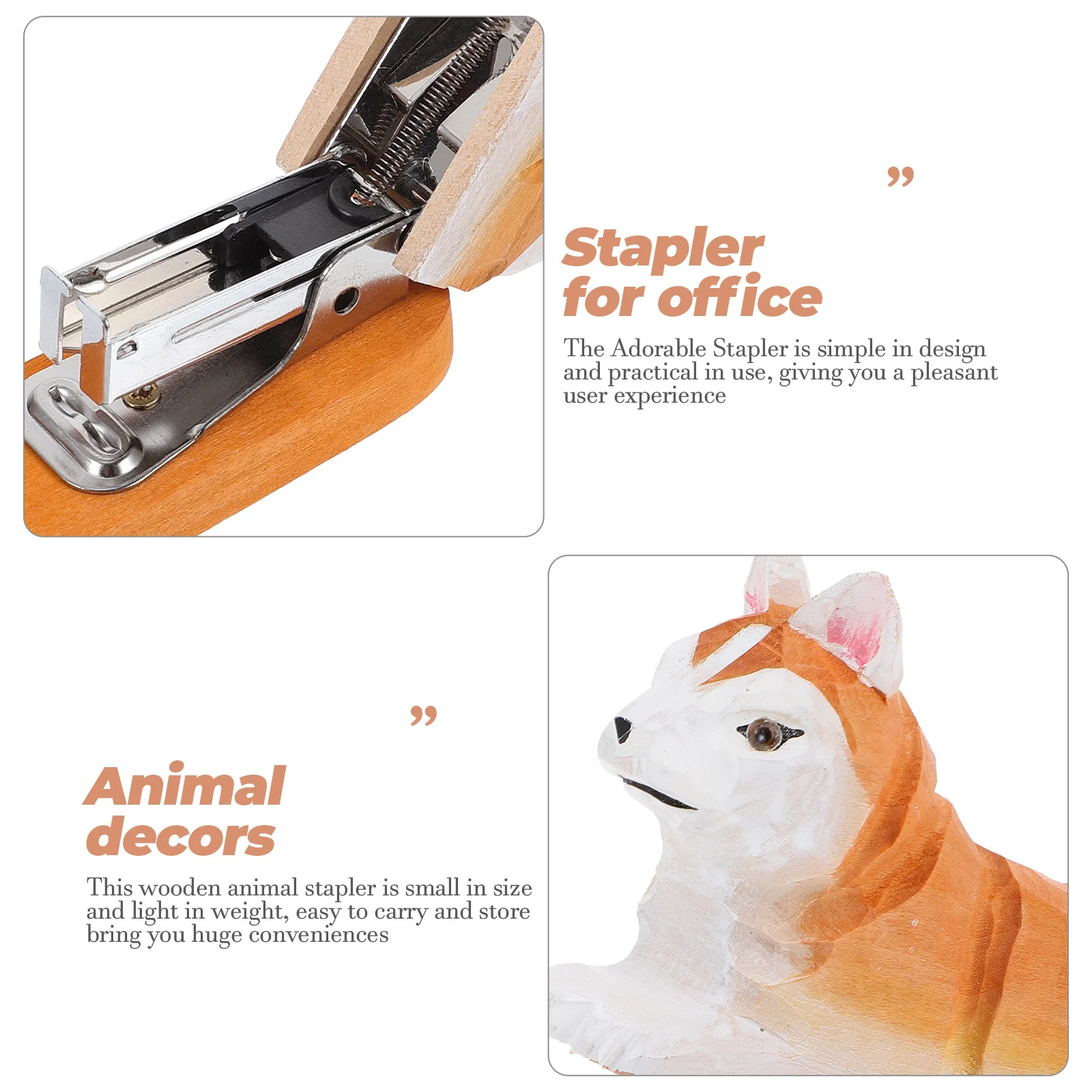 

Cute Animal Shape Wooden Stapler Portable Office Desk Accessory Handcrafted Home School Decor Staplers Stapler Cute