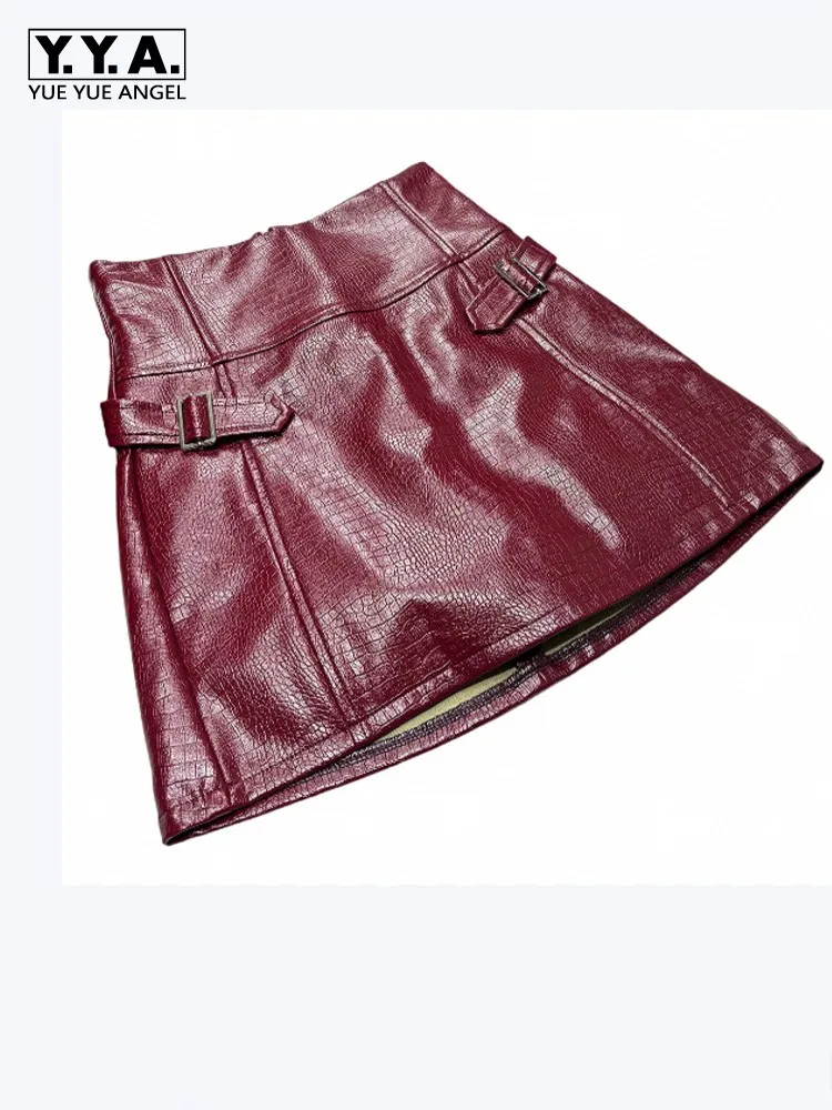 American Style Hot Girl Snake Patterned PU Leather Skirt Solid Color High Waist Mini Skirts Ladies Slim Sexy Above Knee Skirts