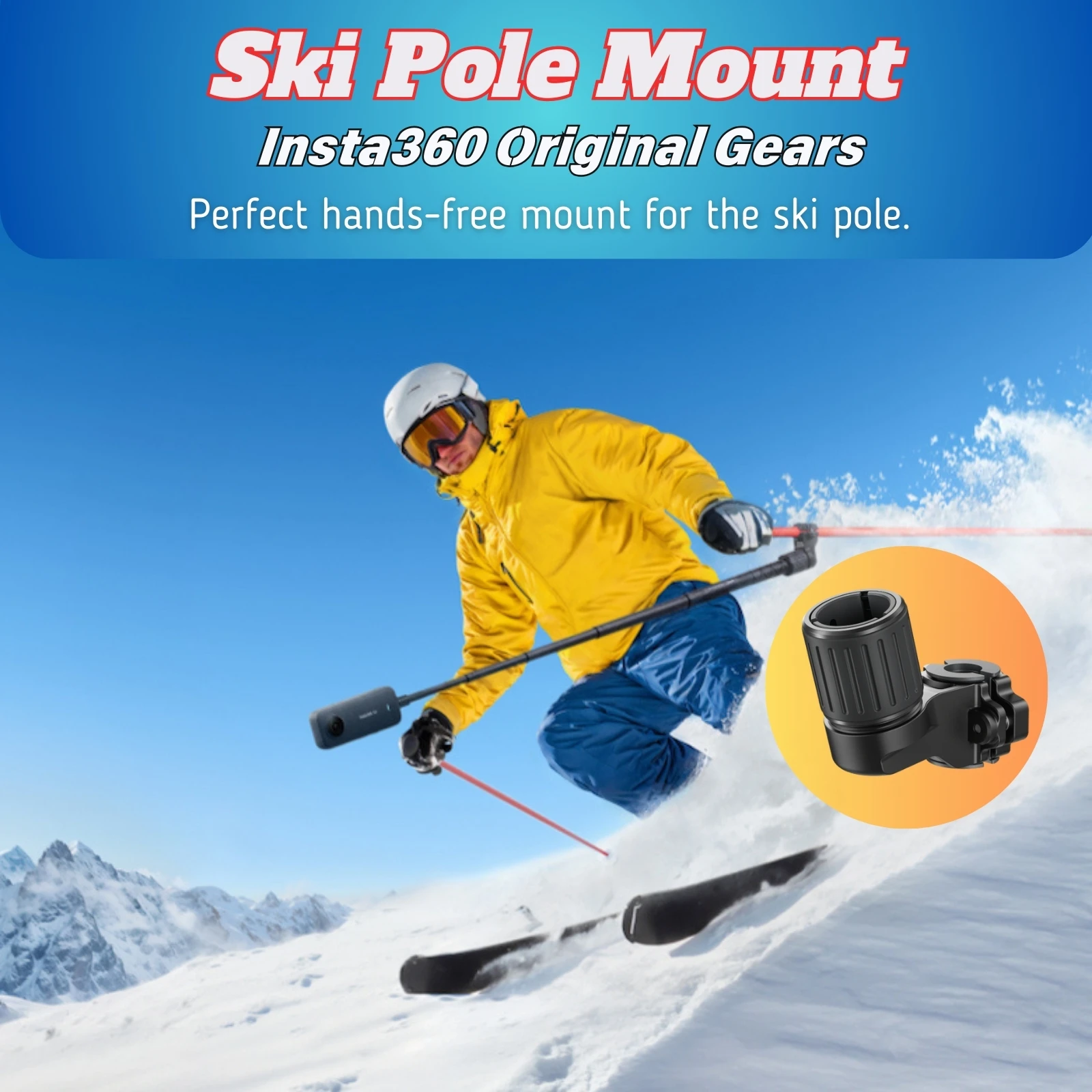 For Insta360 X4 Ski Pole Mount Aluminum Attachment Clamp For Skiing Hiking Bar For Insta 360 X3 X2 Ace Pro Original Accessories