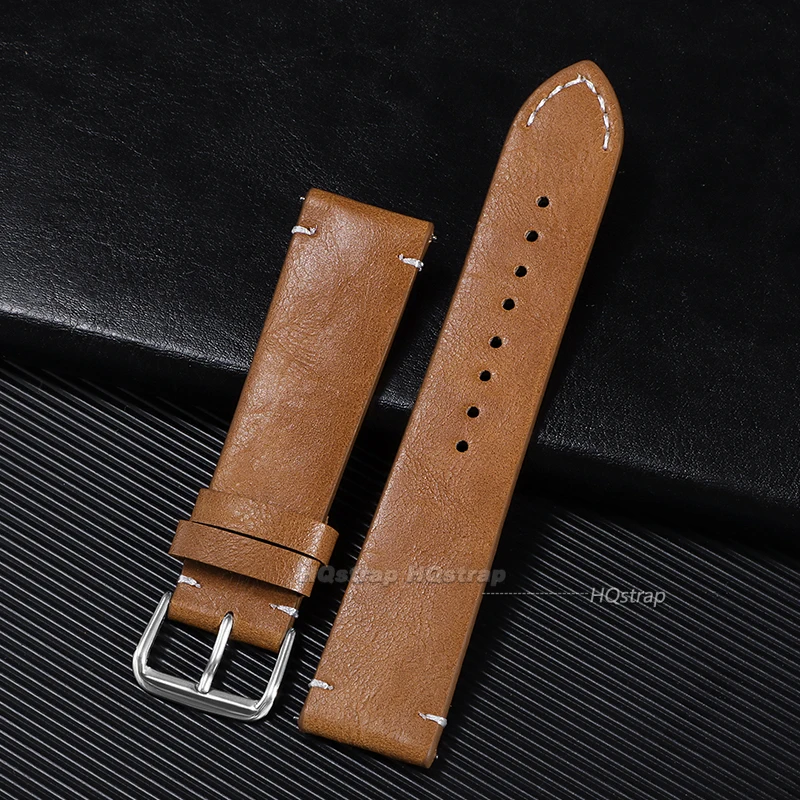 Cowhide Watch Strap Bracelet Vintage Genuine Leather 18mm 20mm 22mm 24mm Watchband Women Men Sport Quick Release Wristband