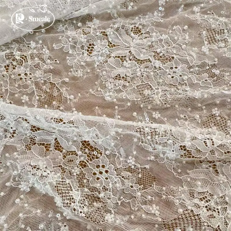 

3Yards.High Quality Beads Flash Sequins Bridal Wedding Fabric Lace.Luxury Evening Dress French Embroidery Lace Fabrics