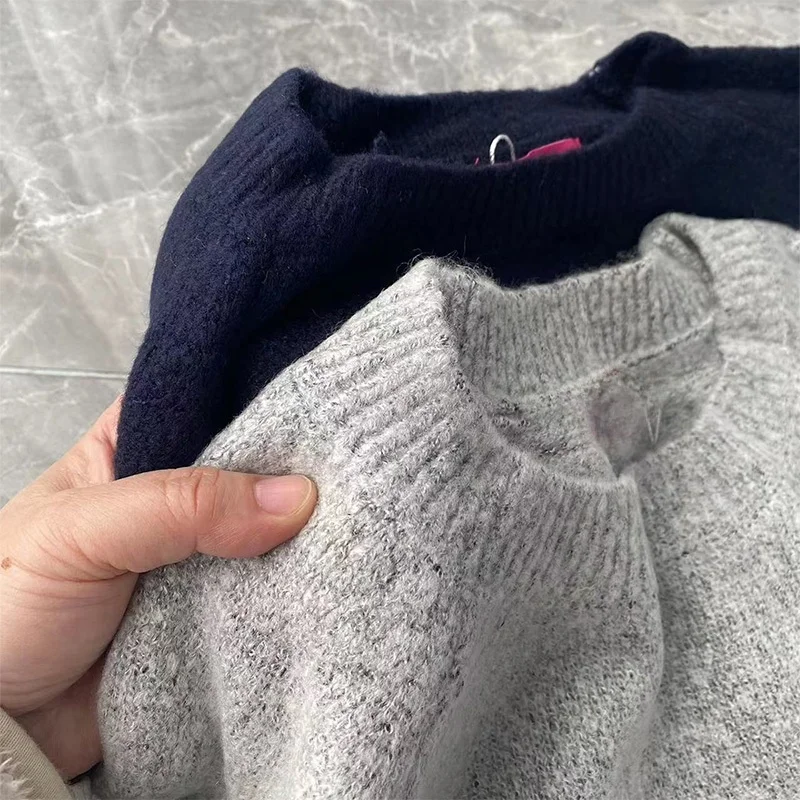 

Warm Versatile Rabbit Fur Wool Blend Oversized Mid-Length Open-Knit Sweater Autumn Winter Knitted Women's Top round Ne Long...