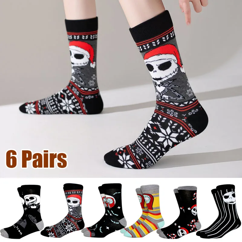 

6 пар новых рождественских носков Happy Funny Women Socks Косплей Хип-хоп Новинка HALLOWEE Crazy Soken Скейтборд Мужские носки Размер 36-44