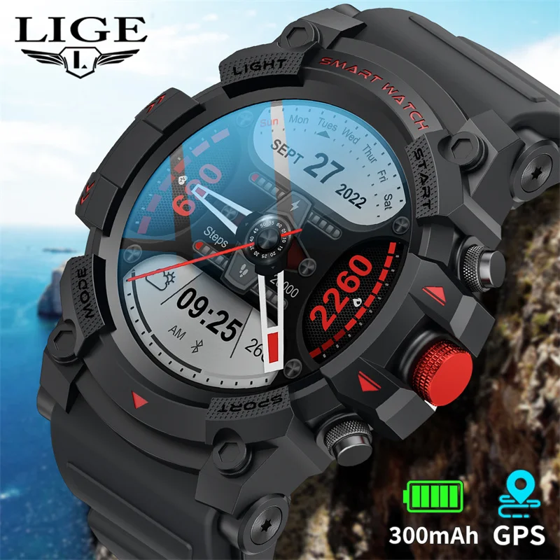 LIGE GPS Smart Watch Men Outdoor Sport Bluetooth Call Blood Pressure Health Monitor Waterproof Fitness Modes Smartwatch For iOS