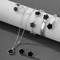 5pcs Lucky Five-petal Flower Women's Jewelry Set, Fashion Flower Bracelet + Necklace + Earrings + Bracelet + Ring, Birthday, Ann
