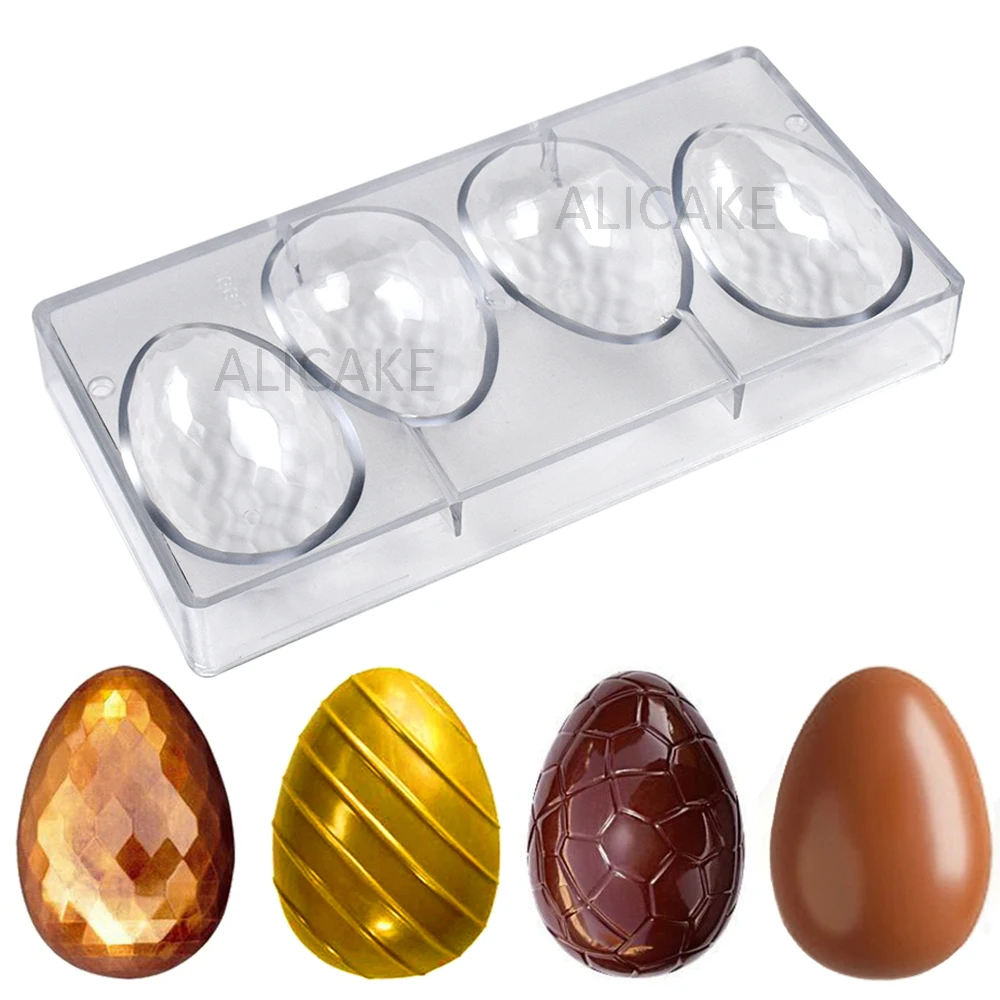 4 Cavity Easter Egg Polycarbonate Chocolate Bomb Mold Diamond Professional for Bakery Confectionery Plant Baking Pastry Tools