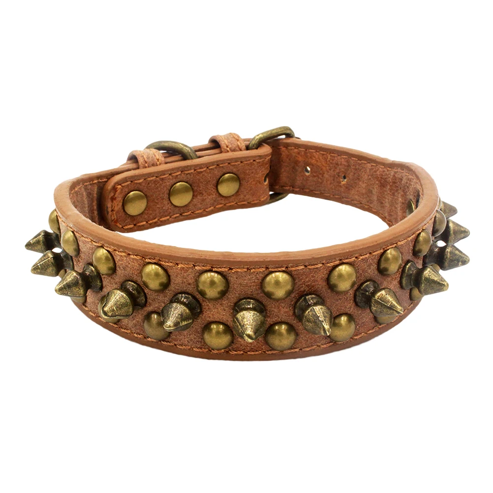 

Pet Rivet Collar Adjustable Brown Dog Collar For Medium Large Dogs Stylish Round Nail Design Durable Pet Supplies