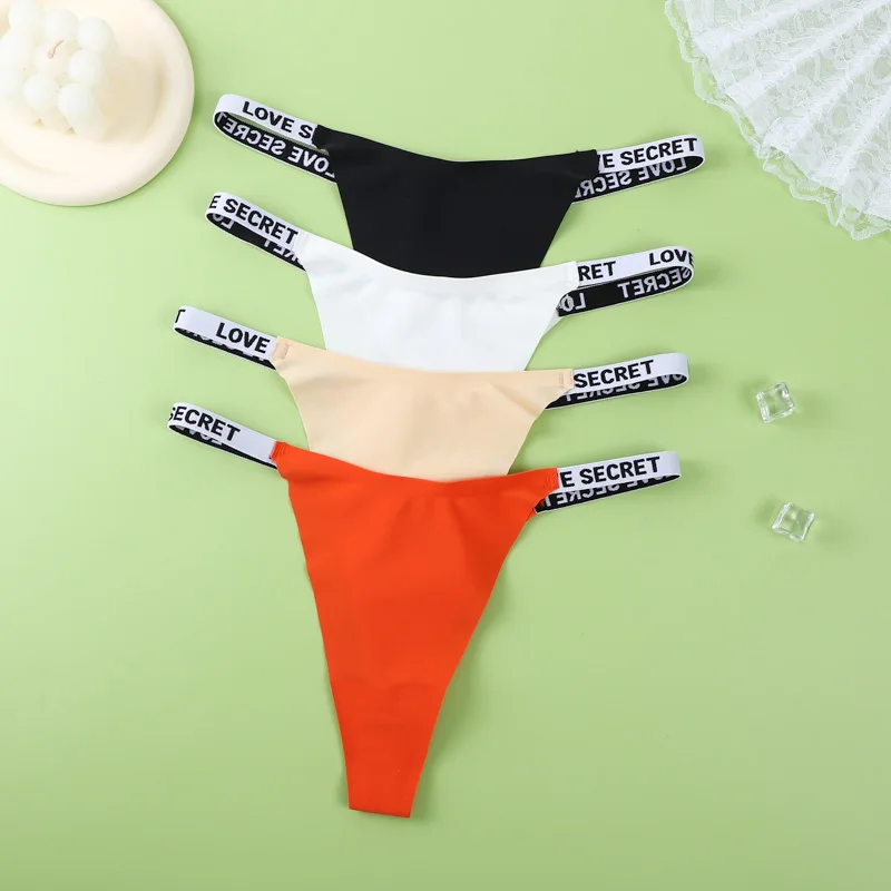 

4-pack Women's Panties for Women Ice Silk Seamless Thongs Color Sexy Pure Breathable Comfortable Beautiful Mid-waist Thin Strap