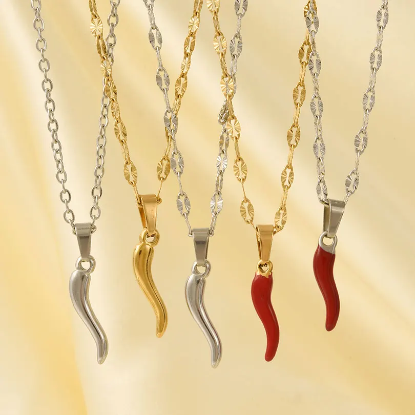 1 قطعة الفولاذ المقاوم للصدأ النساء الإيطالية كورنيسيلو محظوظ الفلفل الحار القرن قلادة القلائد العصرية الفلفل الساخن Collares الفقرة Mujer مجوهرات