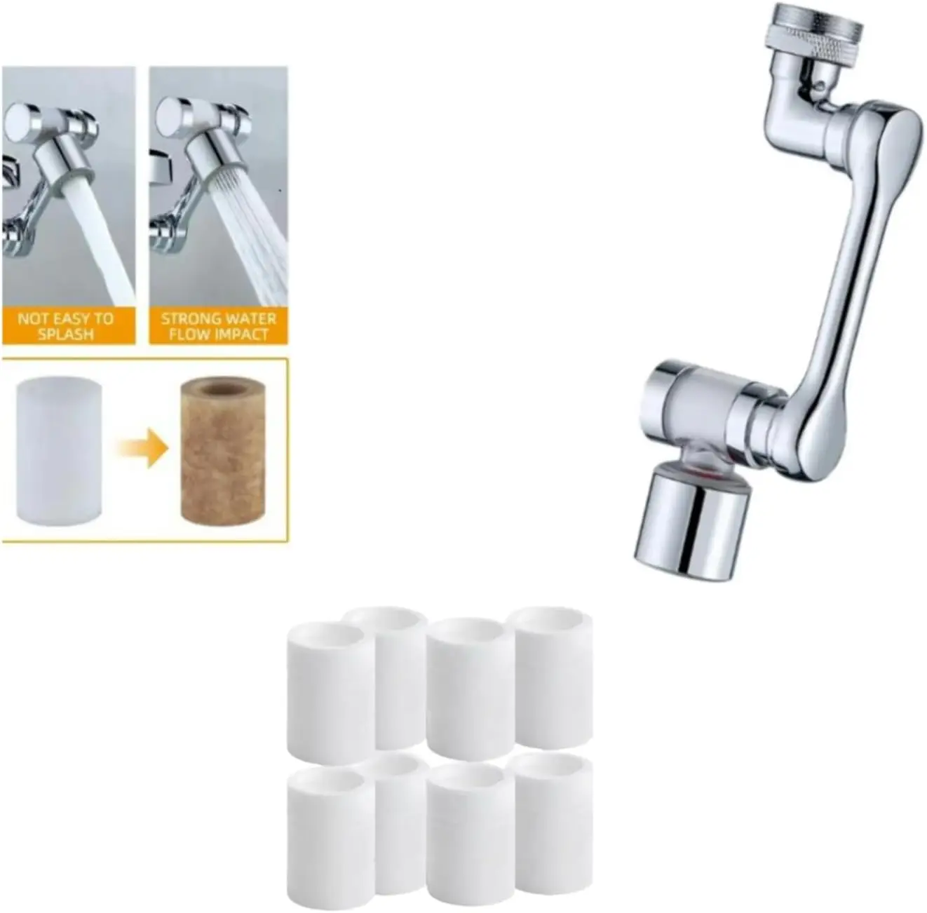 

1080 ° Вращающийся удлинитель для смесителя с 8 бесплатными фильтрами - система фильтрации воды для кухонной/ванной раковины, 2 режима