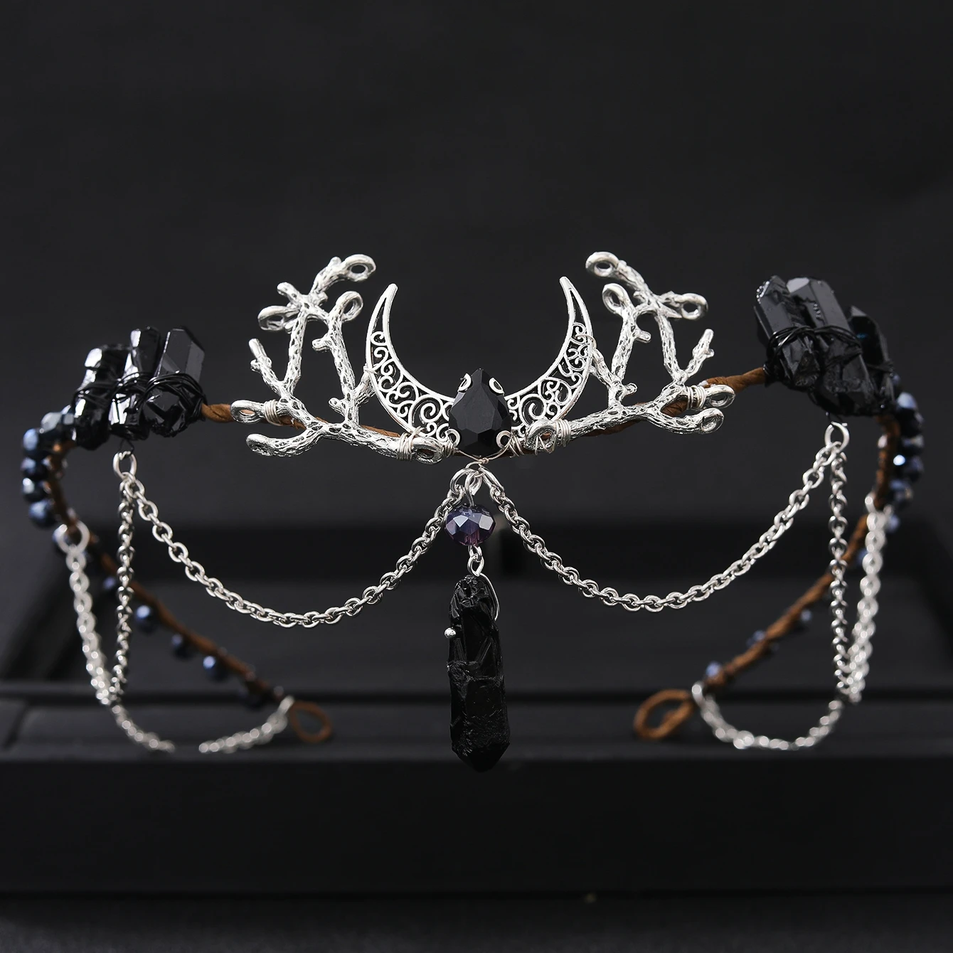 Baroque Black Crystal Crown Tiara Headband For Women Party Rhinestone Prom Diadem Hairband Crown