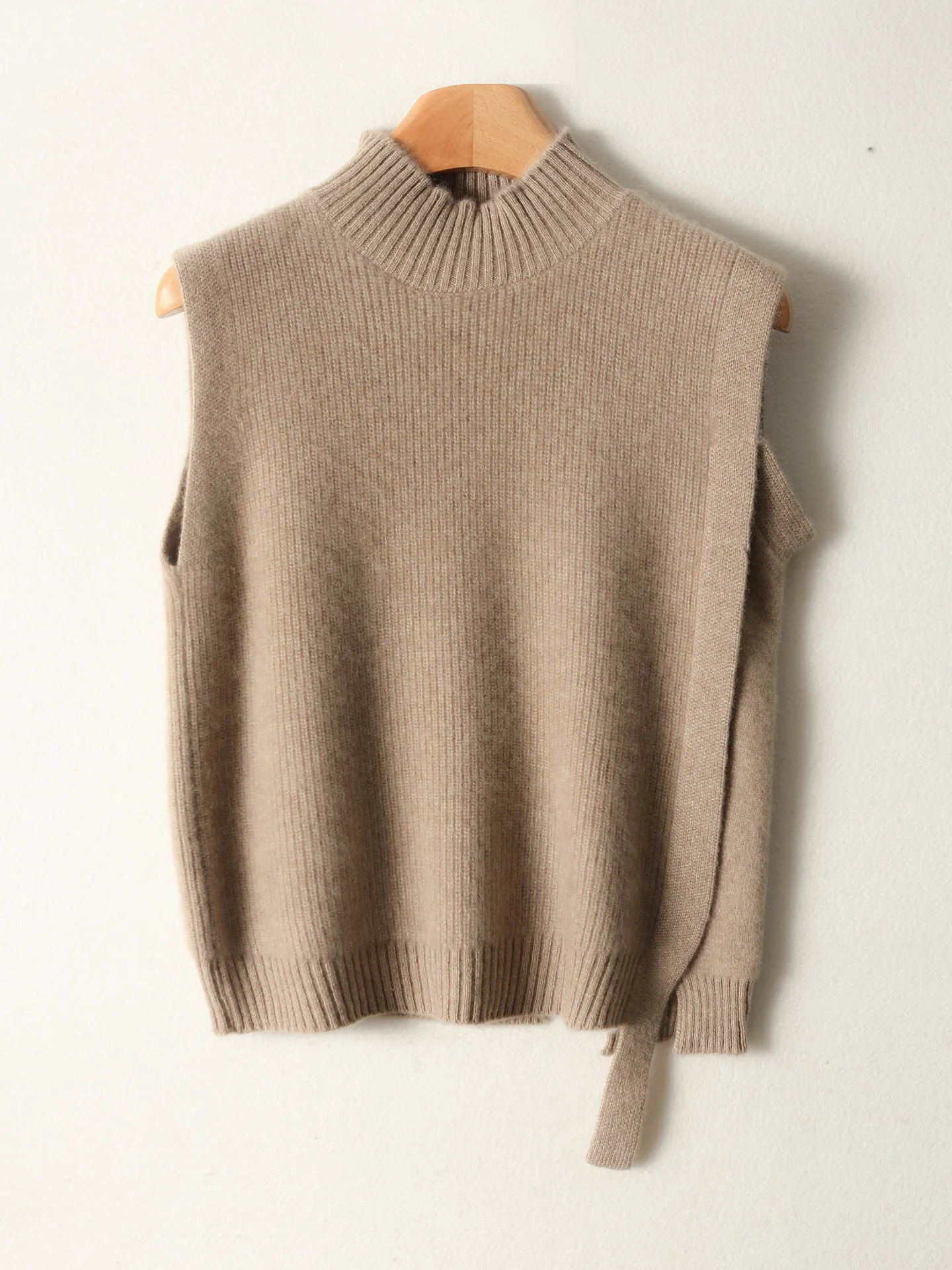 السيدات 100% ميرينو الصوف سترة دون أكمام شبه الياقة المدورة البلوز الخريف الشتاء متماسكة سترة الكشمير قاعدة بلون علوي