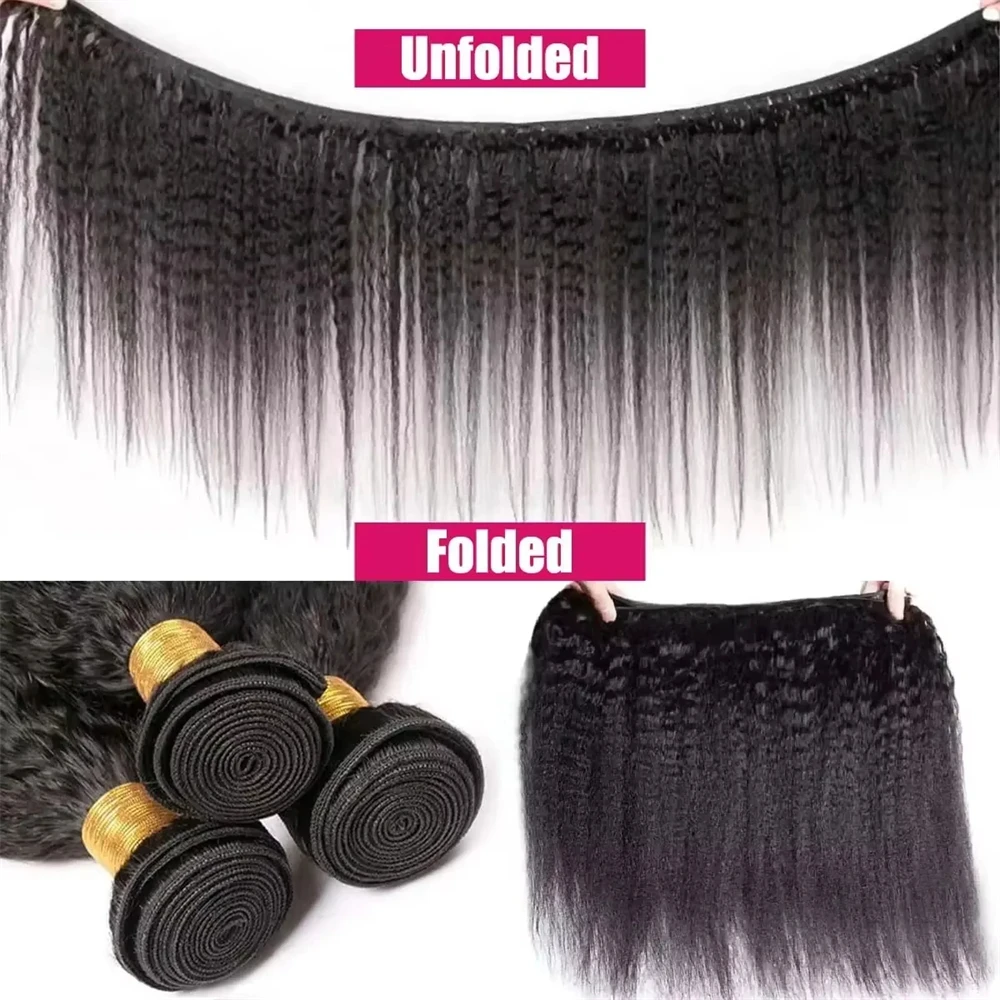 Kinky Straight Human Hair Bundles Brazilian Yaki Straight Hair Extension Virgin Human Hair Weave 1/3/4 Bundle For Quicky Weaving image 4